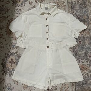 Women's Cream Button-Up Shirt and Shorts Set